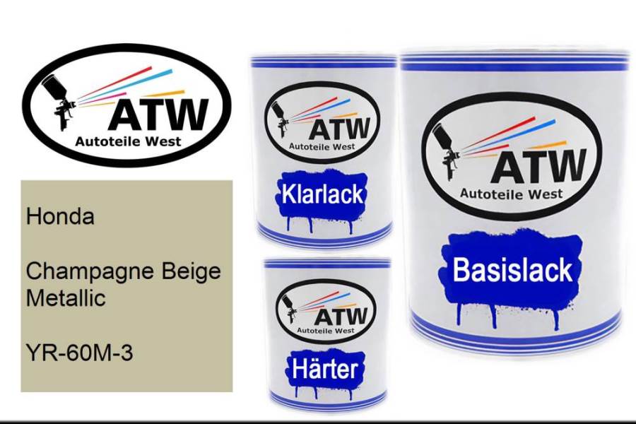 Honda, Champagne Beige Metallic, YR-60M-3: 1L Lackdose + 1L Klarlack + 500ml Härter - Set, von ATW Autoteile West.